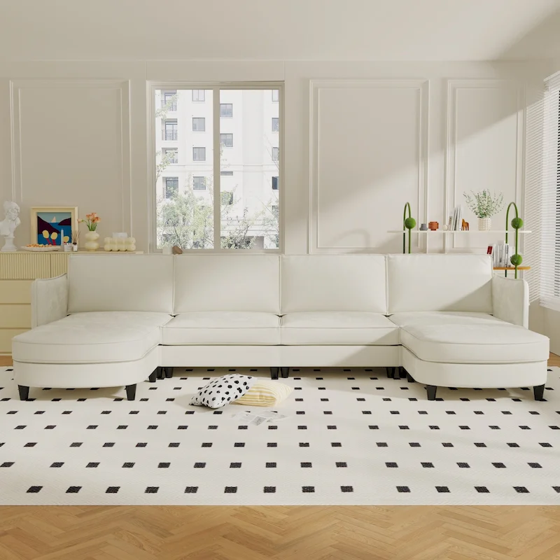 Christopher Knight Home - Benjamin Grand 6-Seater U-Shaped Sofa with Movable Ottoman and Convenient Storage Pockets