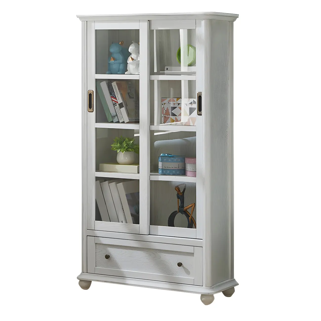 2-Drawer White Wooden Adjustable Shelves bookcases