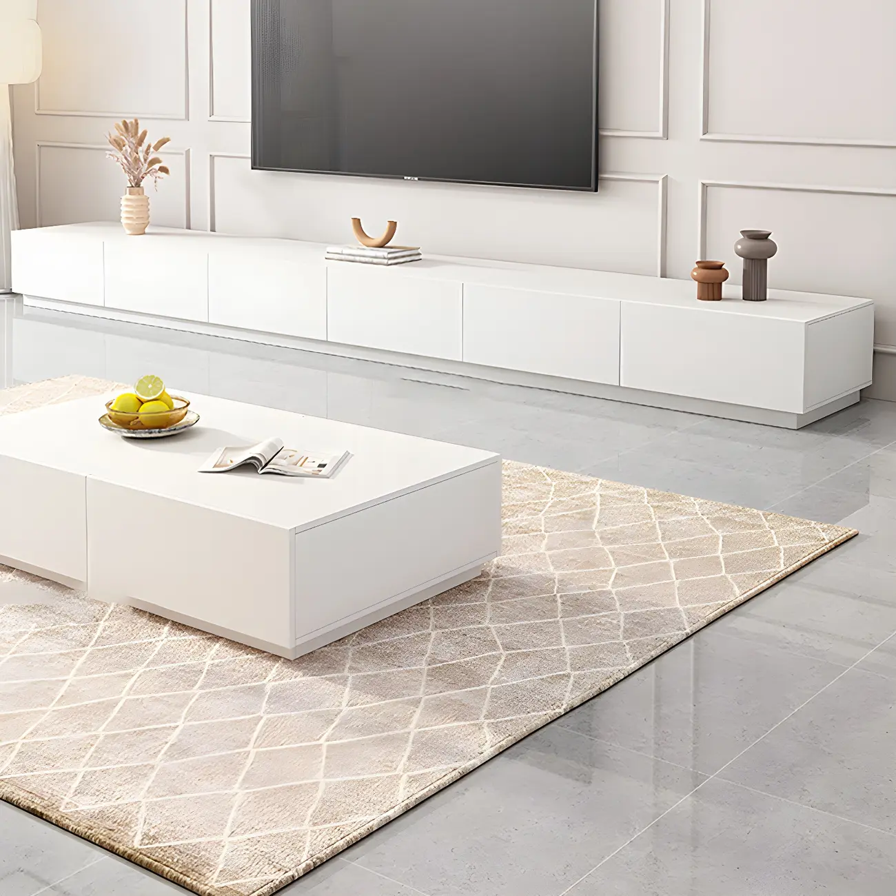 Modern Multi-Drawers Wood Rectangular TV Stand white