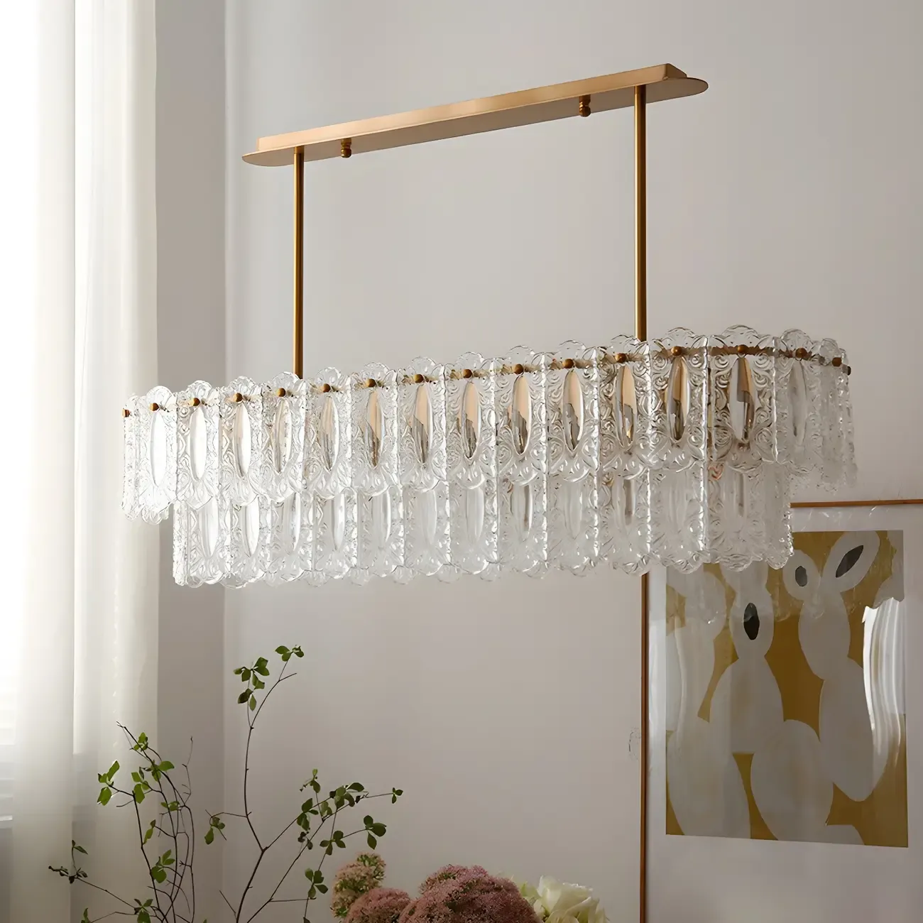 Modern Brass Glass Island Pendant Light Fixture