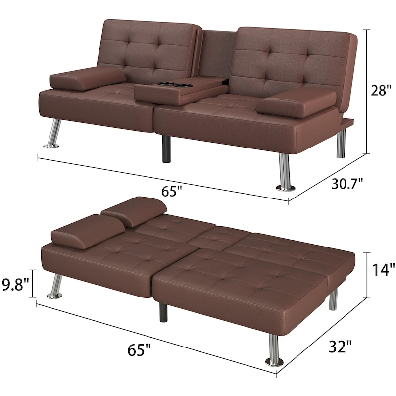 Homall Futon Sofa Bed Convertible Lounge Couch Sofa with Cupholders & Pillows