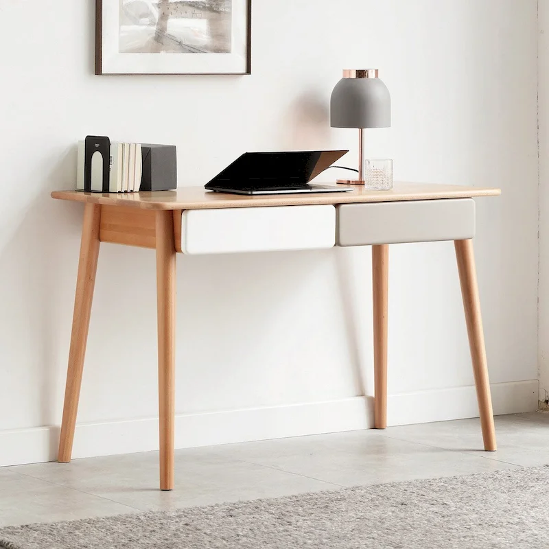 47 Solid Wood Computer Desk with 2 Drawers for Home Office