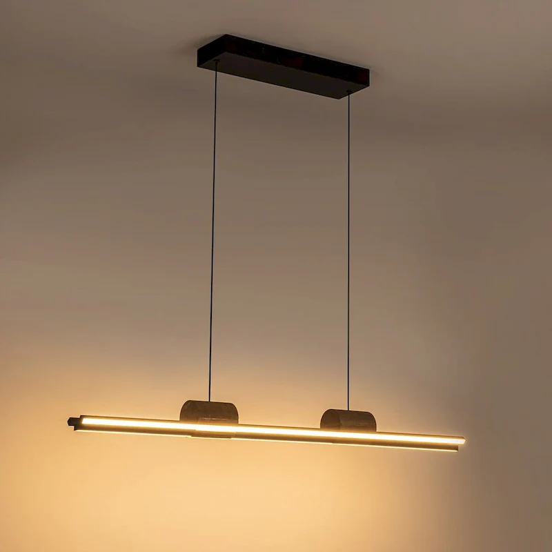 3-Light Integrated LED Linear Kitchen Island Pendant with Wood Accents - Black