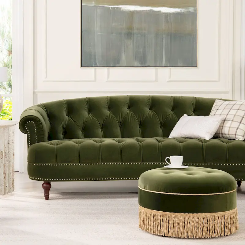 La Rosa 84 Mid-Century Modern Velvet Upholstered Chesterfield Tufted Sofa