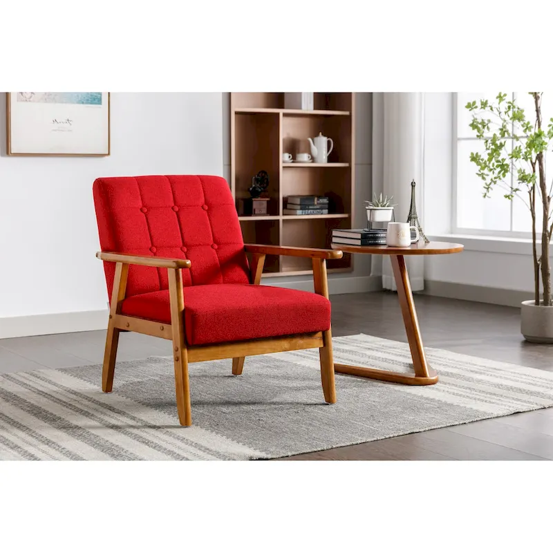 Mid-Century Modern Wooden Upholstered Accent Arm Chair