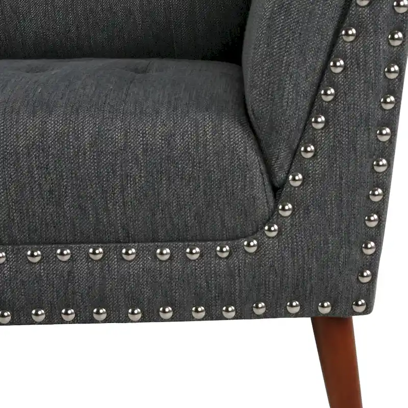 Mid-Century Modern Fabric Settee with Nailhead Trim