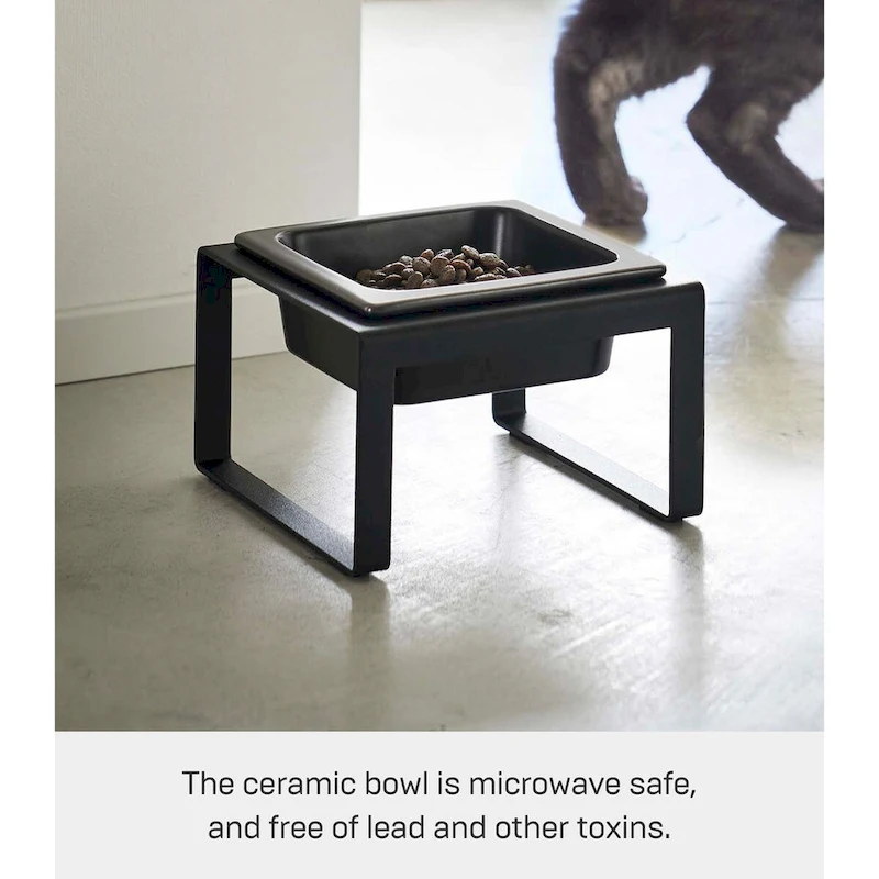 Yamazaki Home Single Pet Food Bowl - Two Styles, Steel and Ceramic, Tall, 1.25 - L 6.1 x W 5.91 x H 3.94 inches