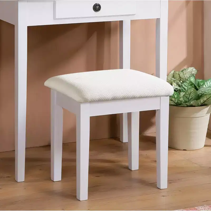 Moniya White Wood Vanity Table and Stool Set, White