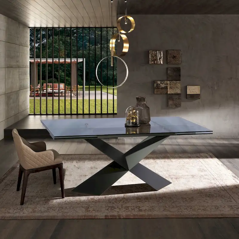 Extendable Dining Table with Glass Top, 70.87–106.3 Inches