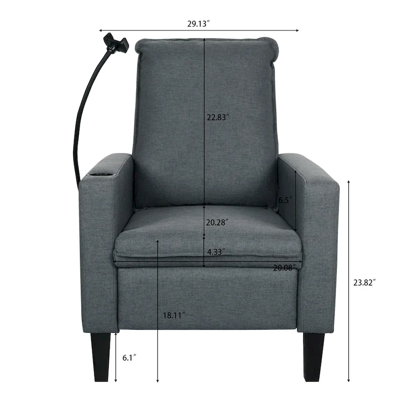 Modern Fabric Manual Recliner with Phone Holder, Cup Holder, Footrest