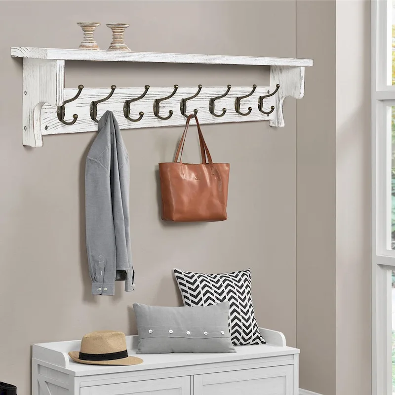 35.8  Wall Mounted Coat Rack with Storage Shelf & Metal Hooks - 35.8 L x 4.6 D x 7.8 H