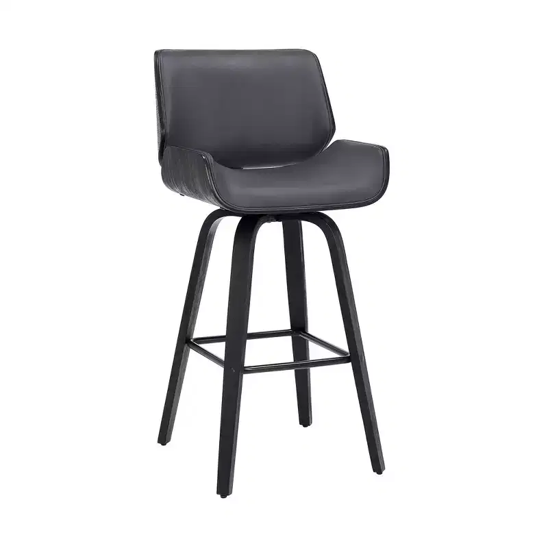 26 Gray And Black Faux Leather And Iron Swivel Counter Height Bar Chair