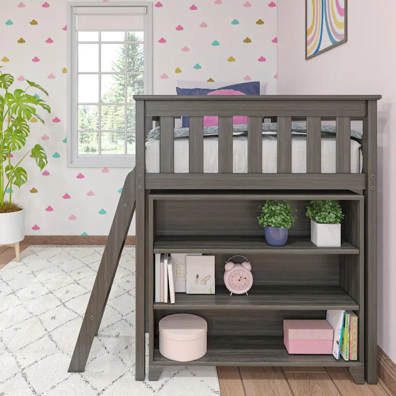 Max and Lily Twin-Size Low Loft with 3-Shelf Bookcase and 6-Shelf Bookcase