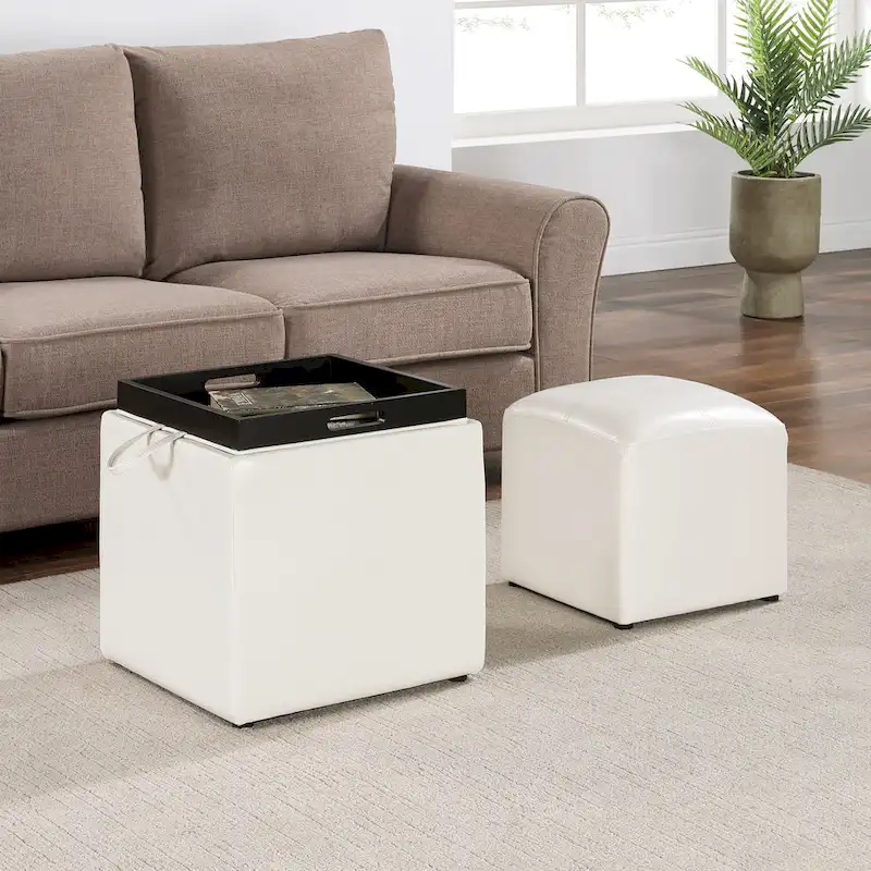 Single Ottoman with Stool and Reversible Tray