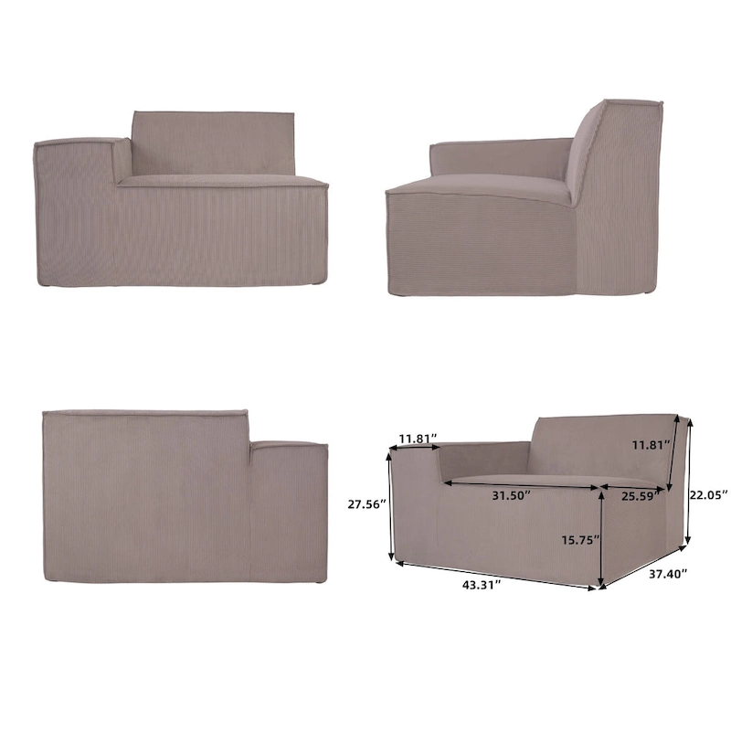 Modern Modular Sectional Sofa with 3 Pillows, Convertible Living Room Couch with Ottomans
