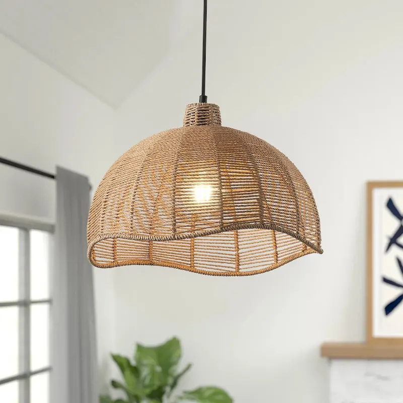 Farmhouse Brown 1-Light Woven Paper Rope Pendant Light