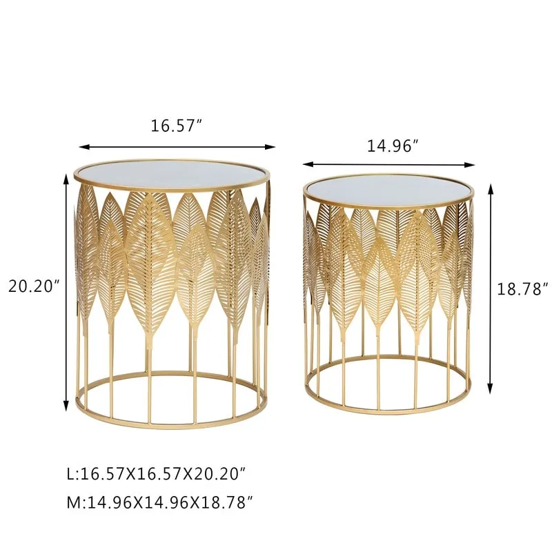 Adeco Gold Leaves End Tables Accent Coffee Nightstands Set of 2