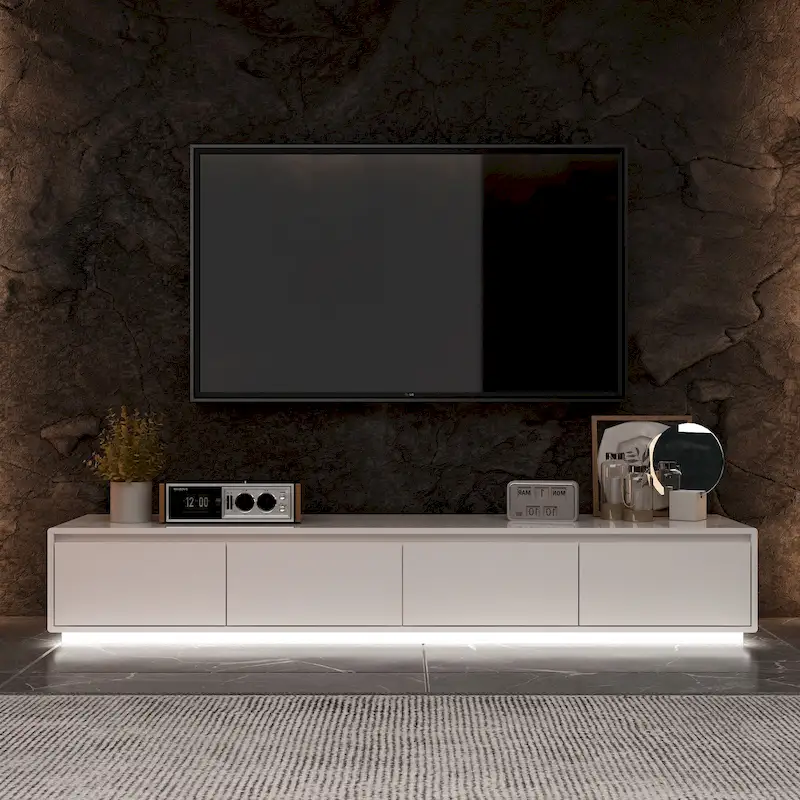 Illuminated White High Gloss Television Entertainment Center Console