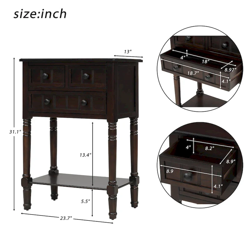 Narrow Console Table Slim Sofa Table with 3 Drawers and Bottom Shelf