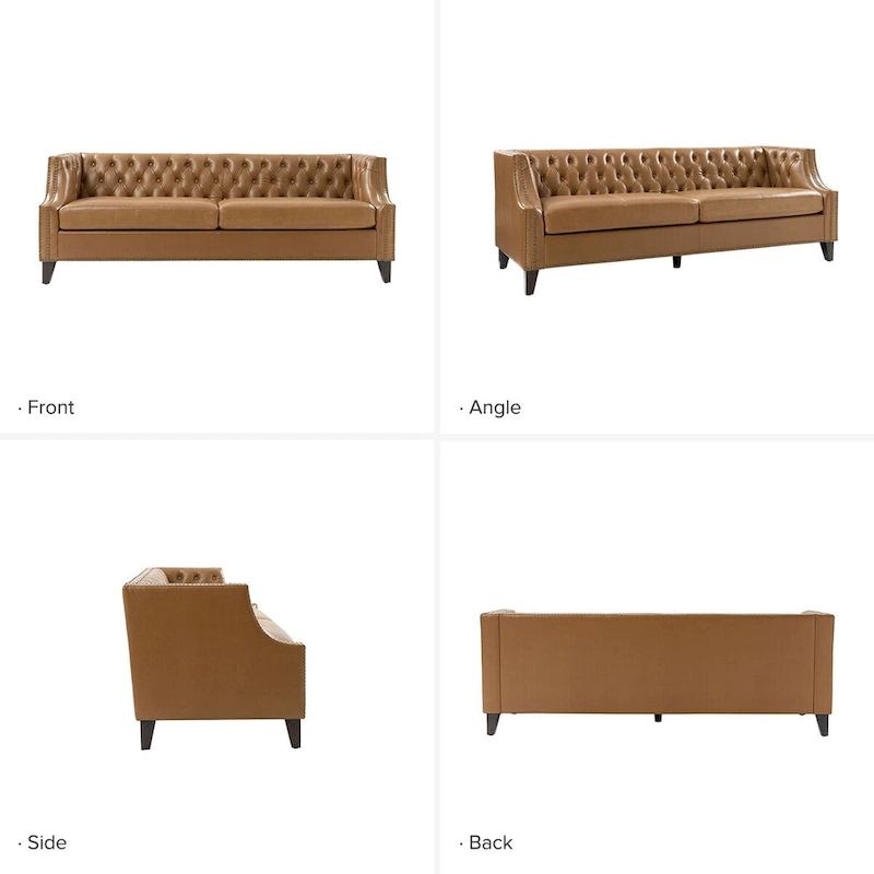 Eugne Transitional Genuine Leather Tufted Design Sofa with Solid Wood Legs by HULALA HOME