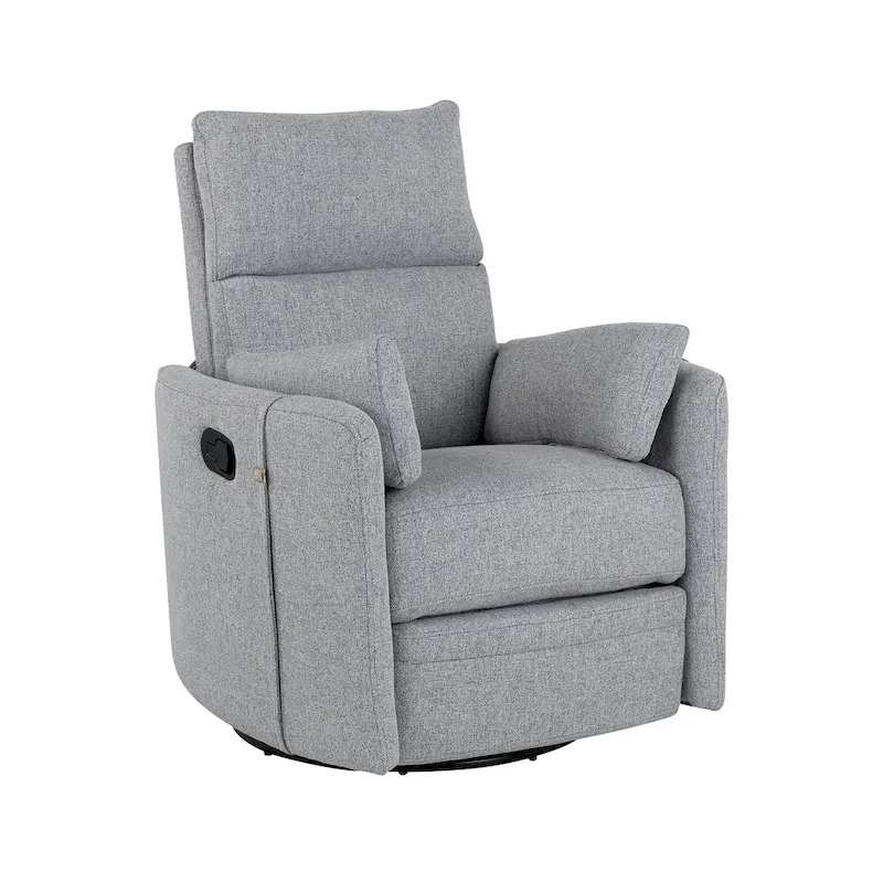 Beige Upholstered Swivel Rocker Recliner with Manual Recline, 360 Swivel, and Two Removable Cushions