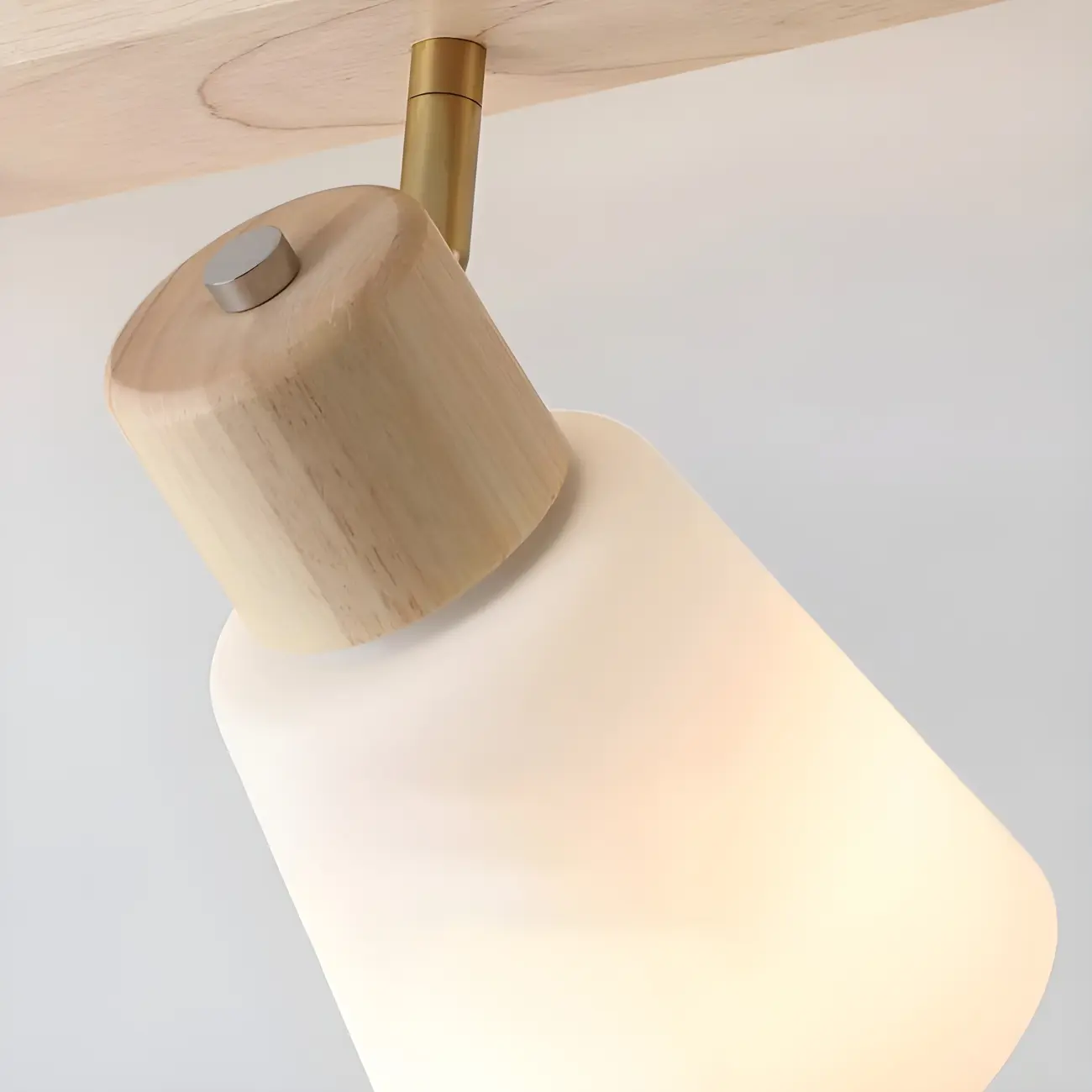 Natural Wood White Cone Glass Adjustable Semi Flush Track Light