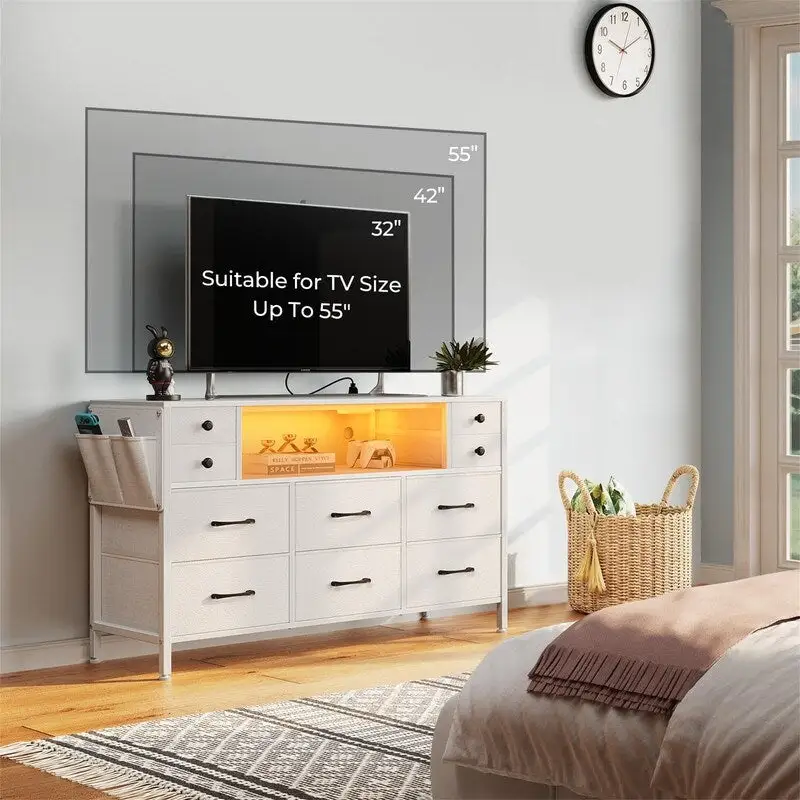 Dresser with Power Outlets and LED Lights