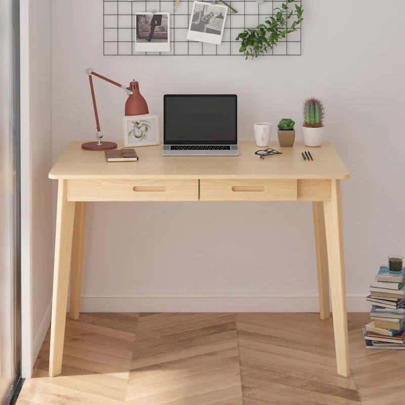 Home Office Desk - 39.4W, MDF & Solid Wood, 2 Drawers, 120 lbs Capacity, Classic Style