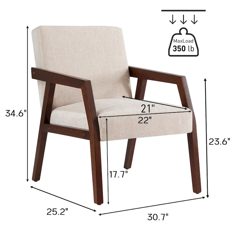 Mid-Century Modern Upholstered Accent Armchair with Solid Wood Legs, Living Room Bedroom Chair
