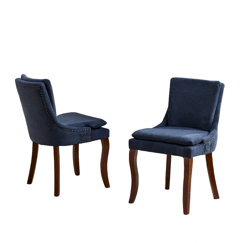 Chenille Fabric Upholstered Dining Chairs w/ Solid Wood Legs(Set of 2)