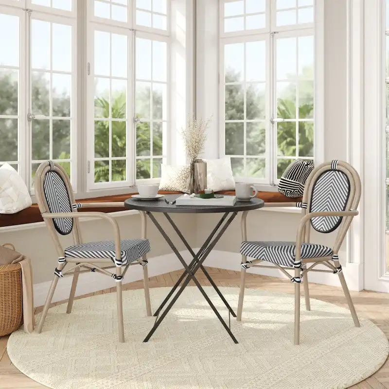 2 Pack All-Weather Commercial Paris Chairs with Arms and metal Frames - N/A