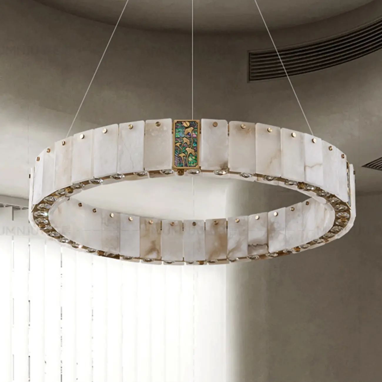 Agate Gold Circular Onyx Modern Ring Chandelier Light