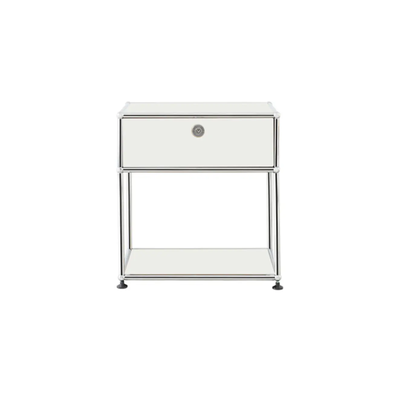 Modern Steel Nightstand with Drawer and Open Shelf