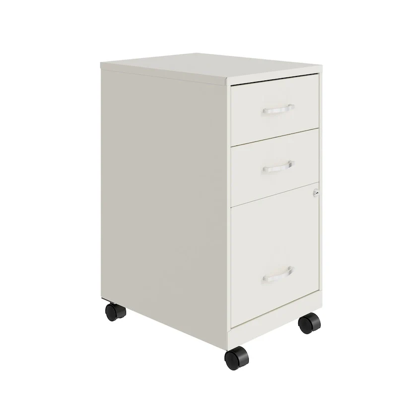 18 Deep 3 Drawer Mobile Metal Cabinet, Pearl White