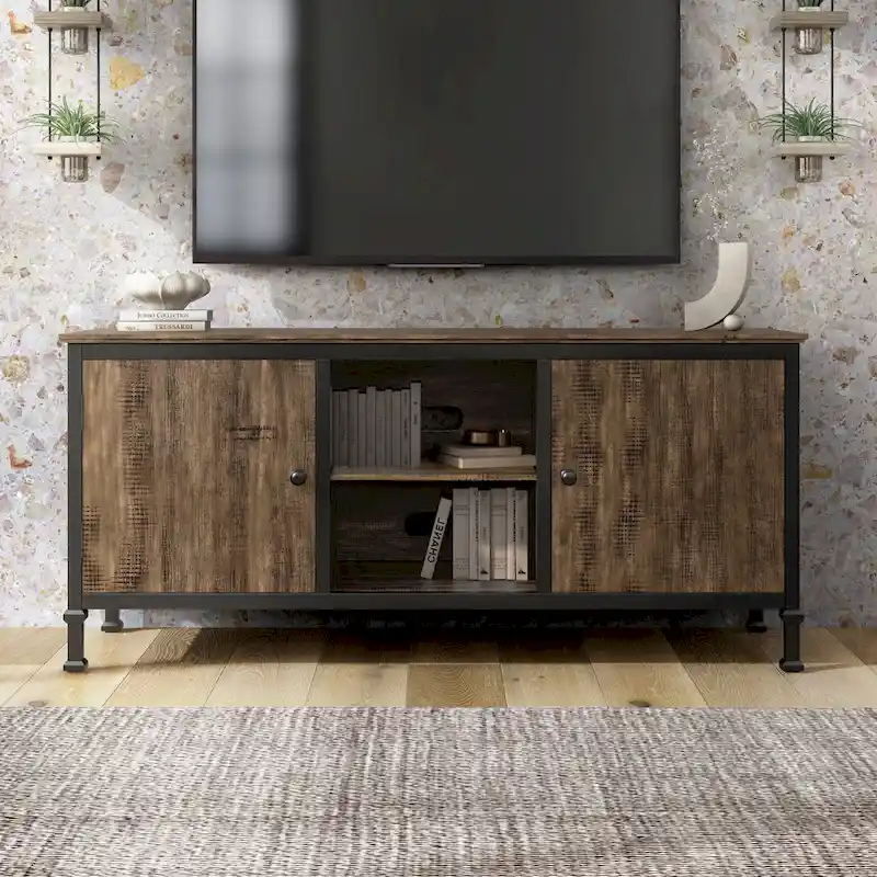 Dele Rustic Oak 60-inch Wood Multi-functional Storage TV Console by Furniture of America