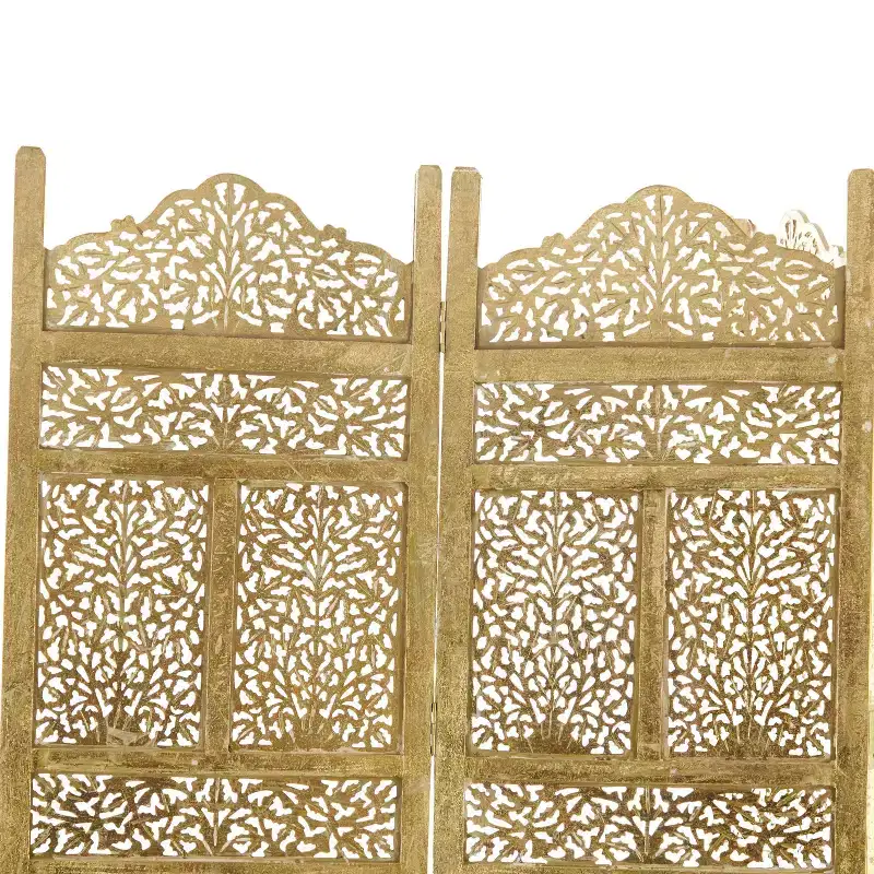 Traditional Intricate Carved Room Divider Screen Gold - Olivia & May