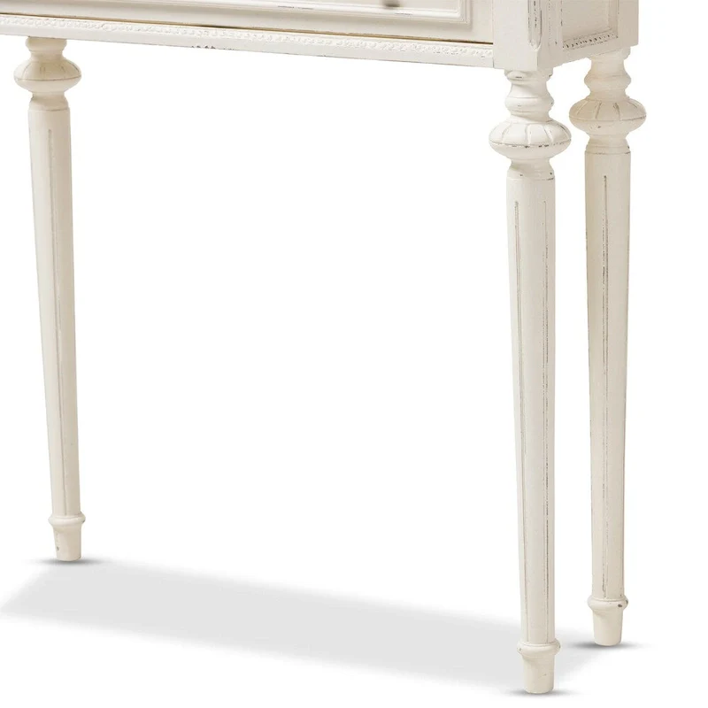 French Provincial Style Console Table in Weathered Oak and White Wash Distressed Wood Finish