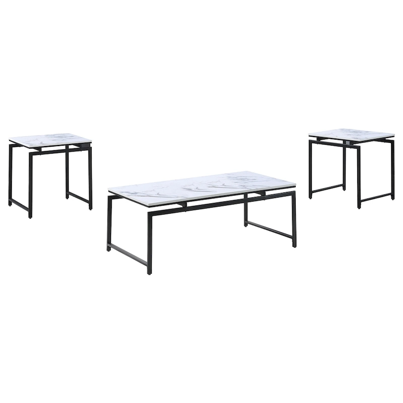 Clark 3-piece Faux Marble Top Coffee Table Set White Faux Marble