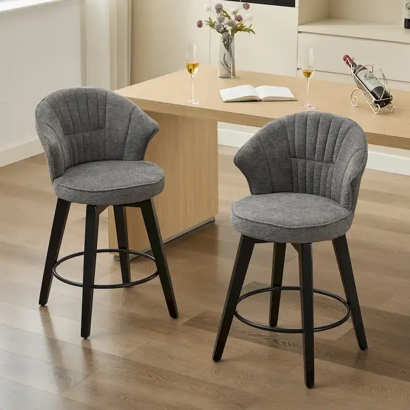 Swivel Bar Stools Set of 2, Upholstered Dining Room Chairs with Wide Backrest, Counter Height Chair with Metal Legs