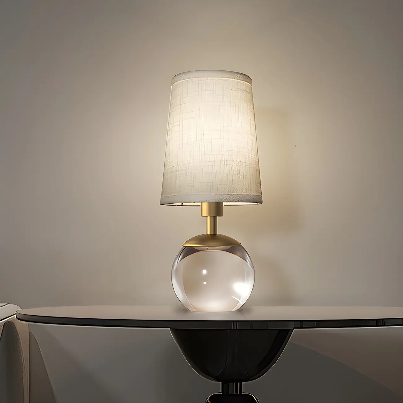 Elegant Clear Glass Bedside Lamp White Geomatric Shade