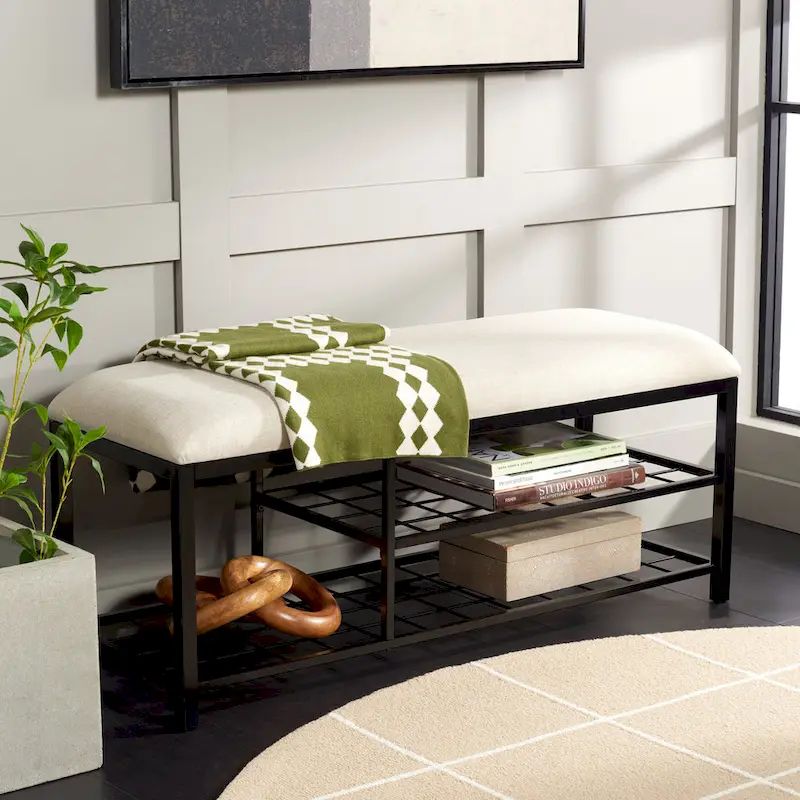 SAFAVIEH Yael Open Shelf Bench with Cushion - 42 W x 15 D x 18 H - 42Wx15Dx18H