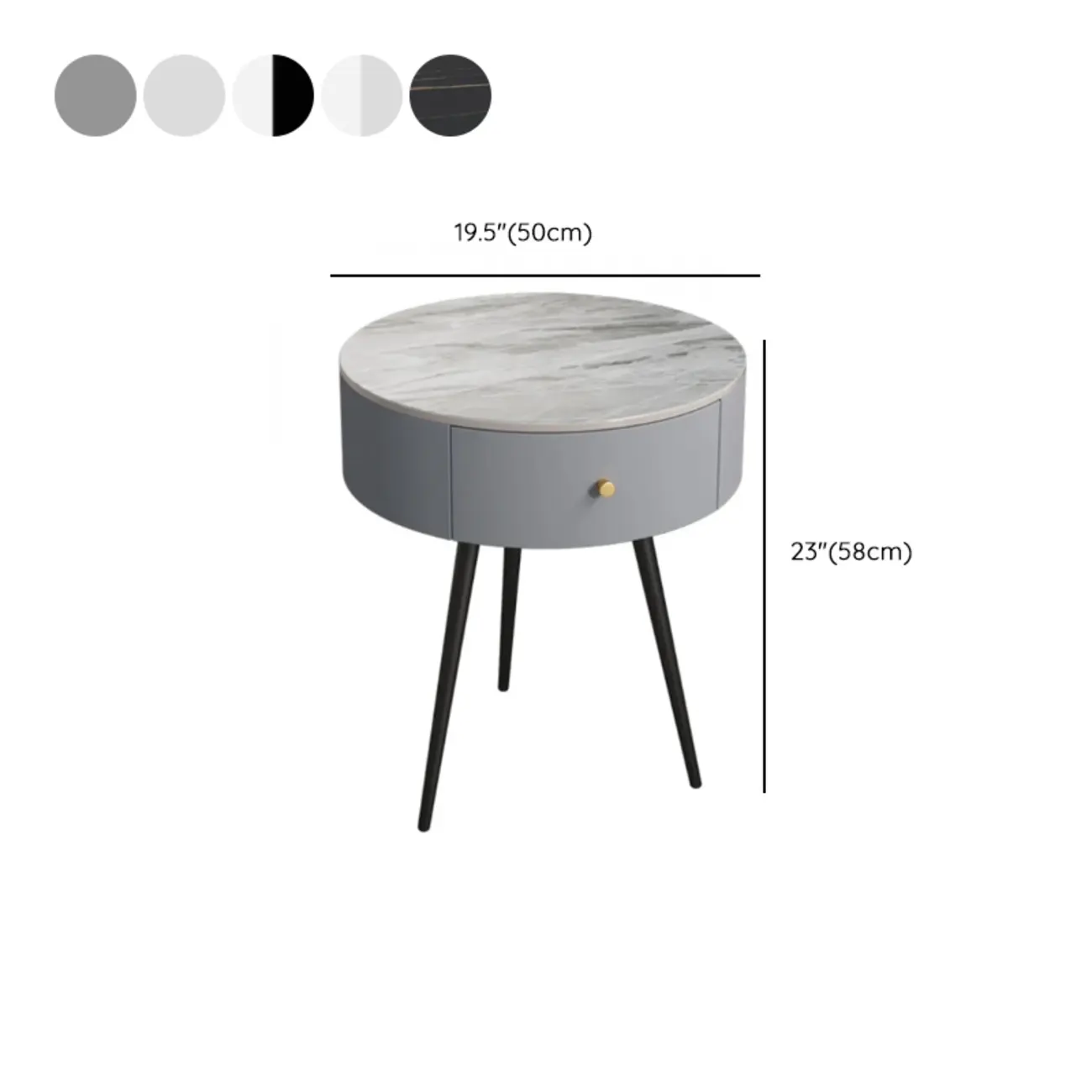 Modern Sintered Stone Top Round Drawer Tripod Nightstand