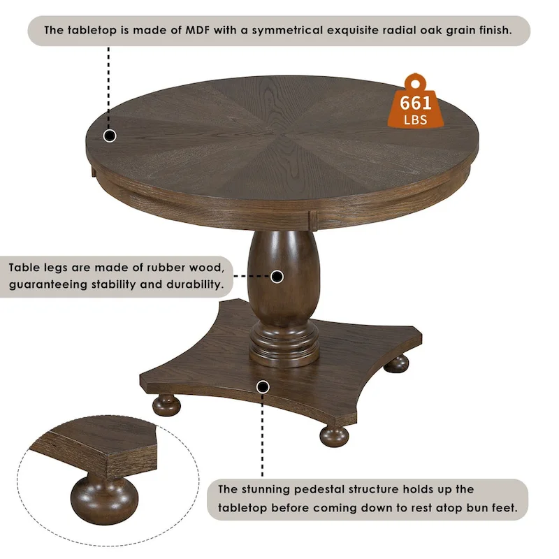 Retro Round Dining Table with 4 Upholstered Chairs
