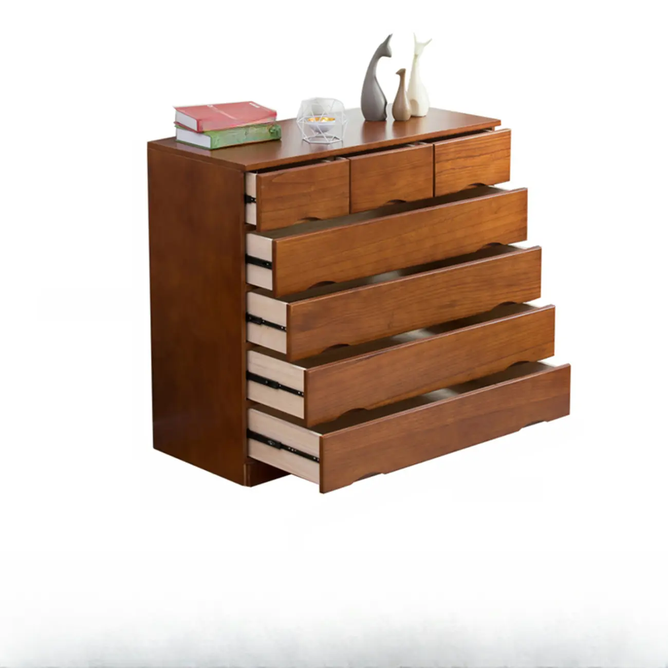 Natural Wood Double Dresser with Lockable Drawer