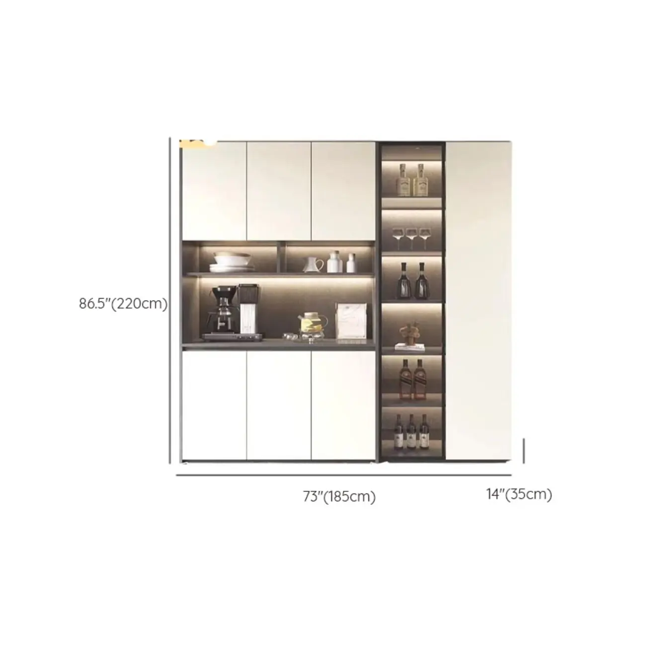 White Rectangular Multi-Shelves Glass Wood Wine Cabinet