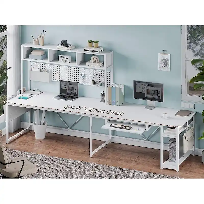 Reversible Computer Desk L Shaped Gaming Desk with Hutch LED Light