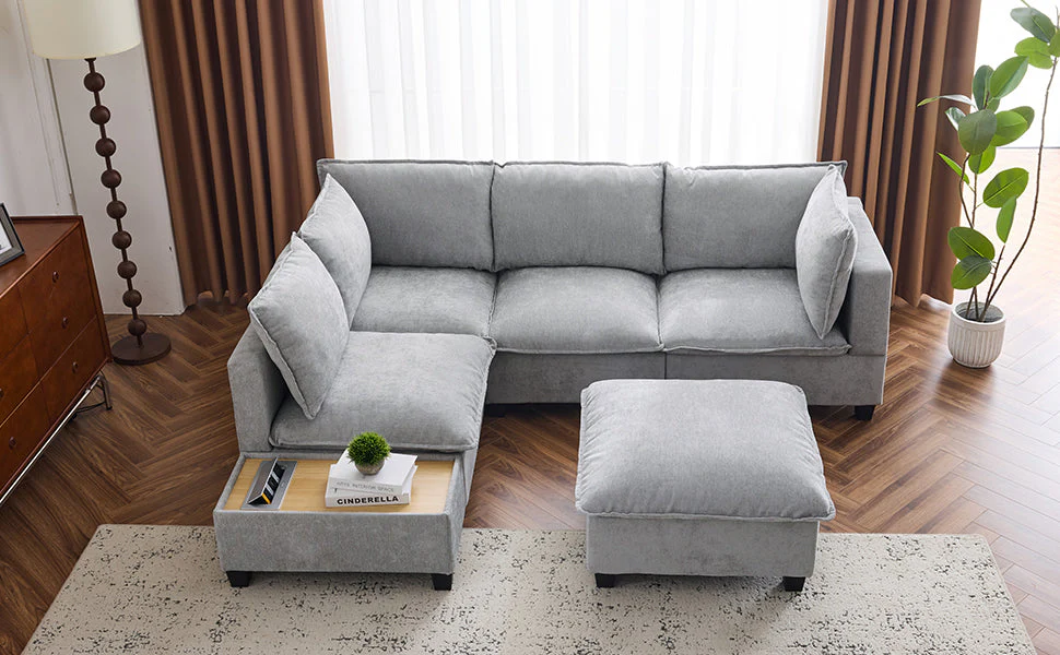 Walker Edison | Cloud Chenille Modular Sectional Sofa with Coffee Table