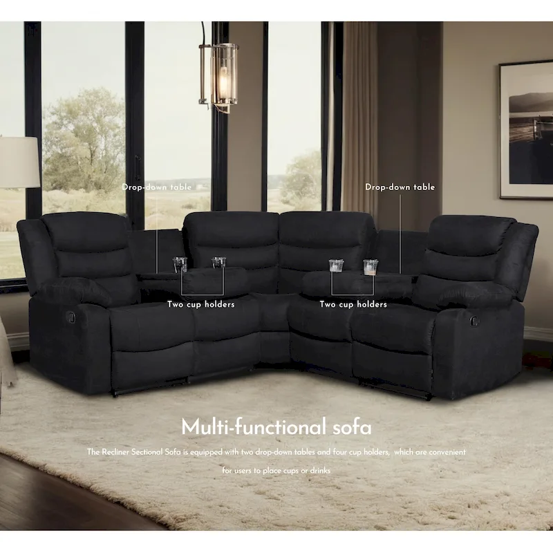 93 Width Polyester/Suede 5-Piece Manual Reclining Sectional Sofa