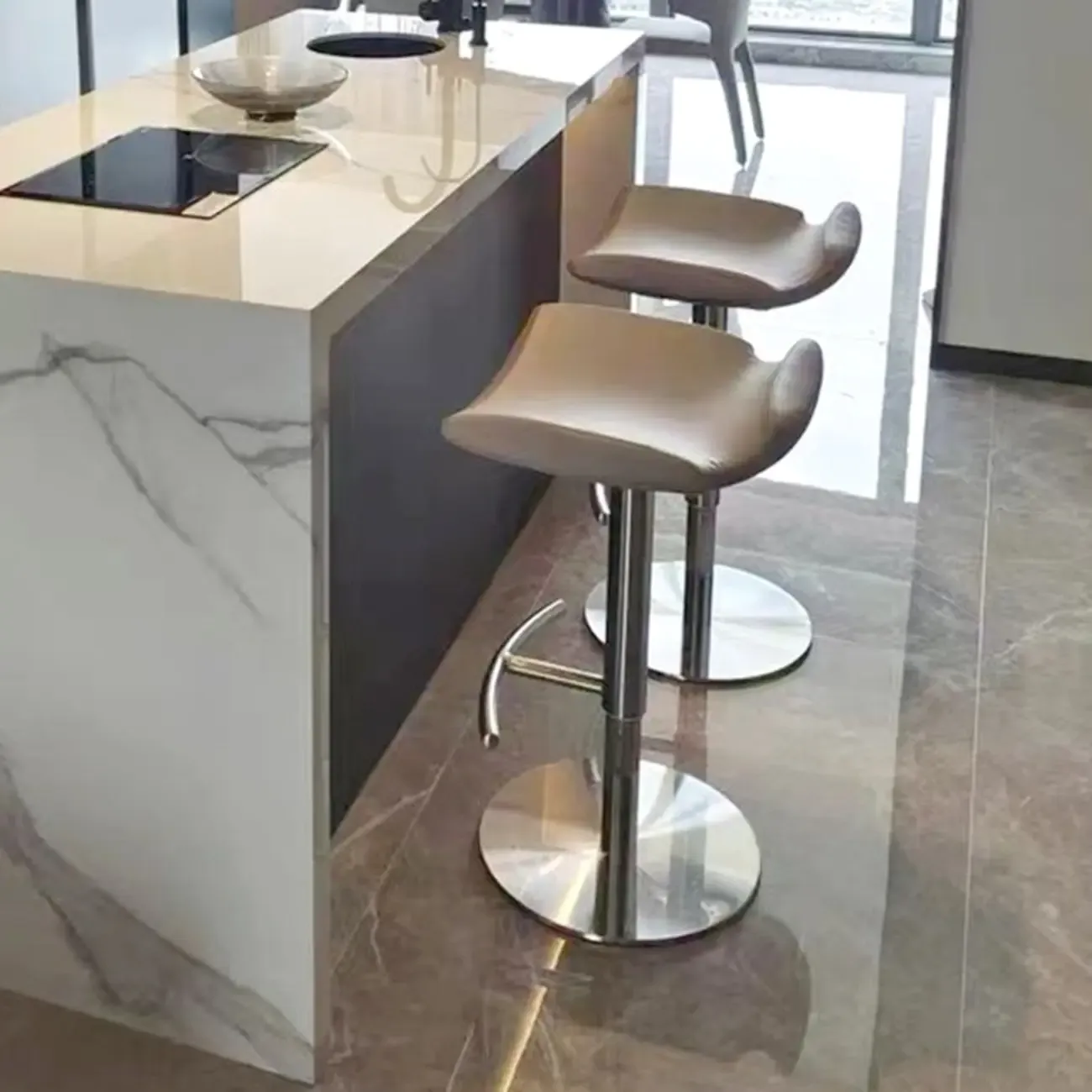 Modern Adjustable Faux Leather Swivel Bar Stools