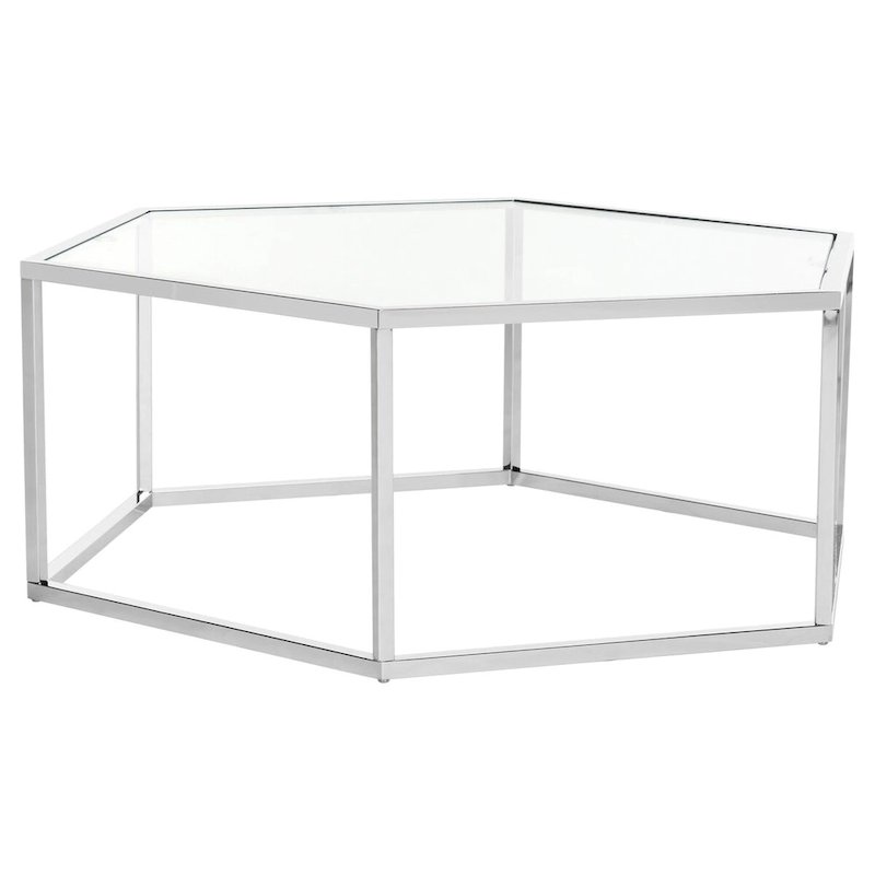 SAFAVIEH Kaycee Glass Chrome Hexagon Coffee Table - 36.2 x 31.5 x 13.8 - 36Wx32Dx14H